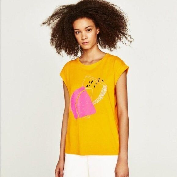 Zara Tops - Zara Yellow Gold Watermelon Tee